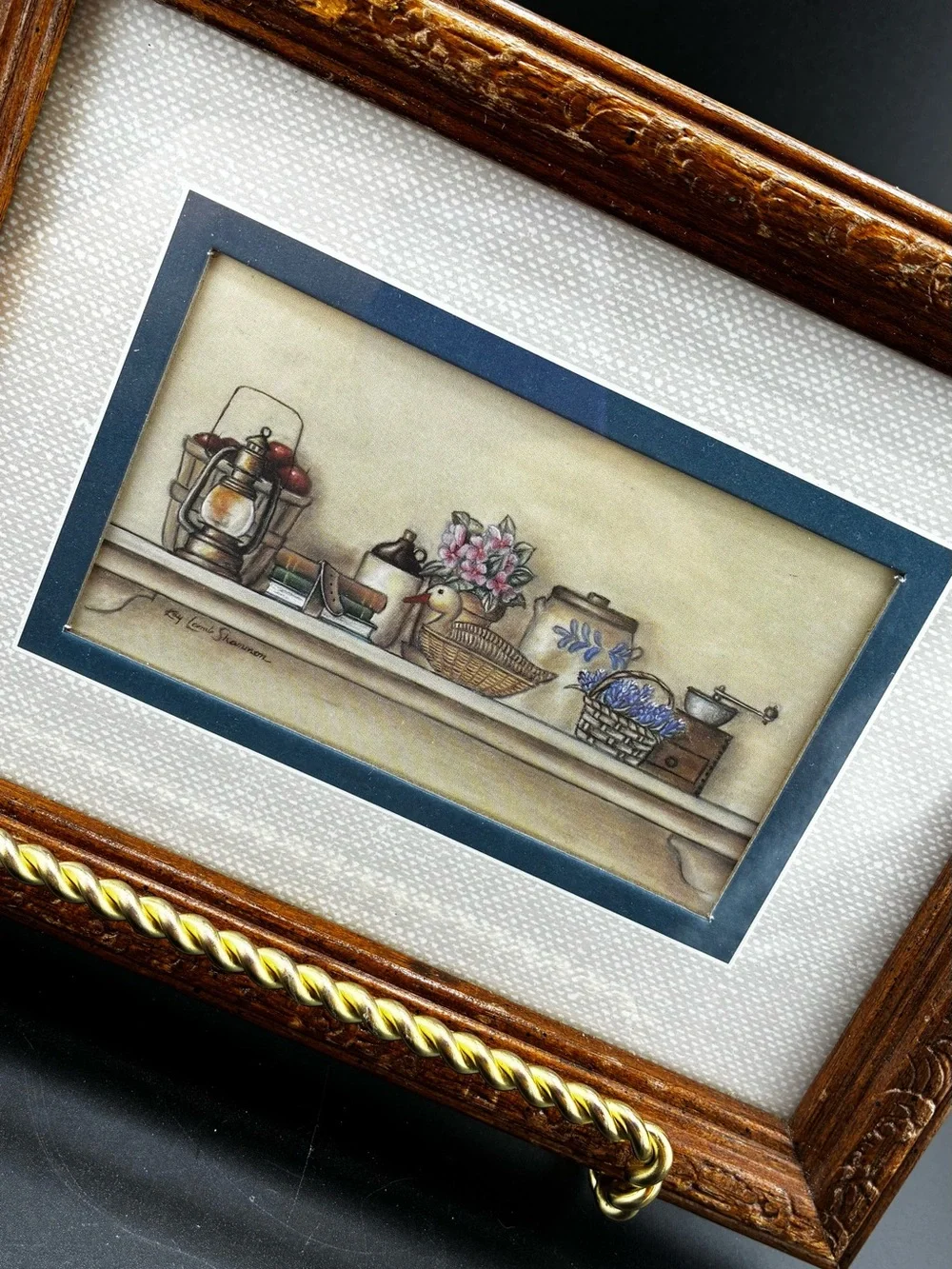 Pair of Framed Kitchen Still Life Prints - Blue & Gold Accents - Picture 3 of 10